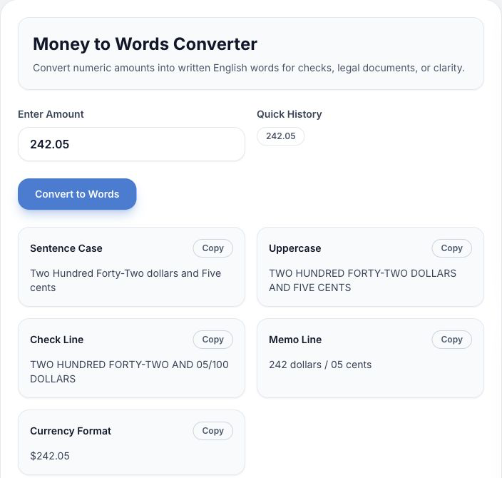 English converter showing the Check Line for 242.05